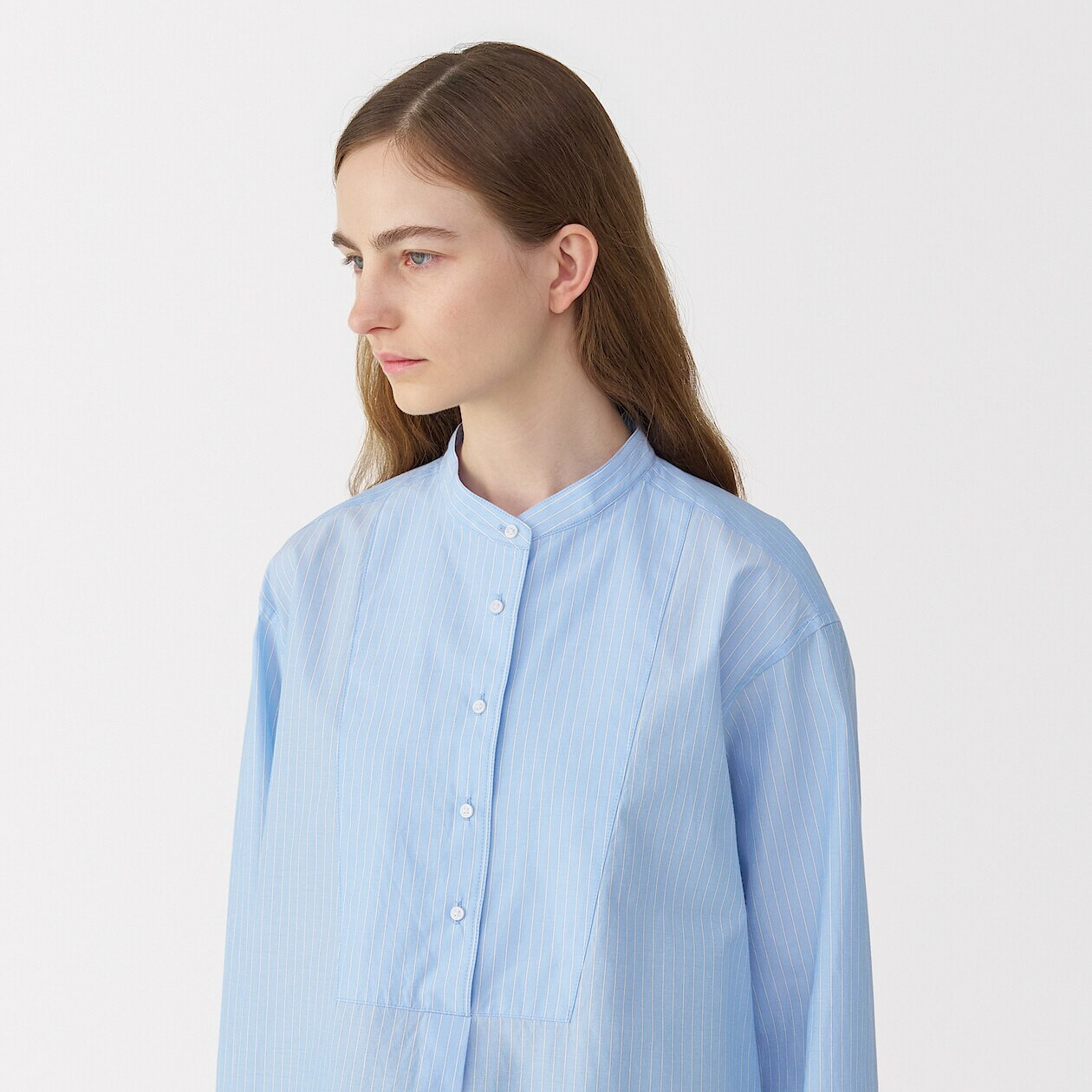 Women's Cotton and Silk Bib Front Tunic ‐ Stripe | MUJI