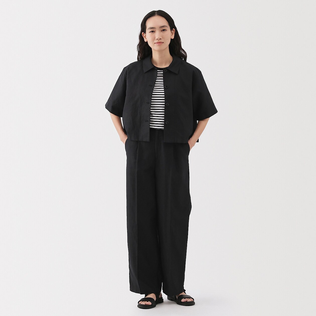 Women's Hemp Blend Twill Cropped Shirt | MUJI