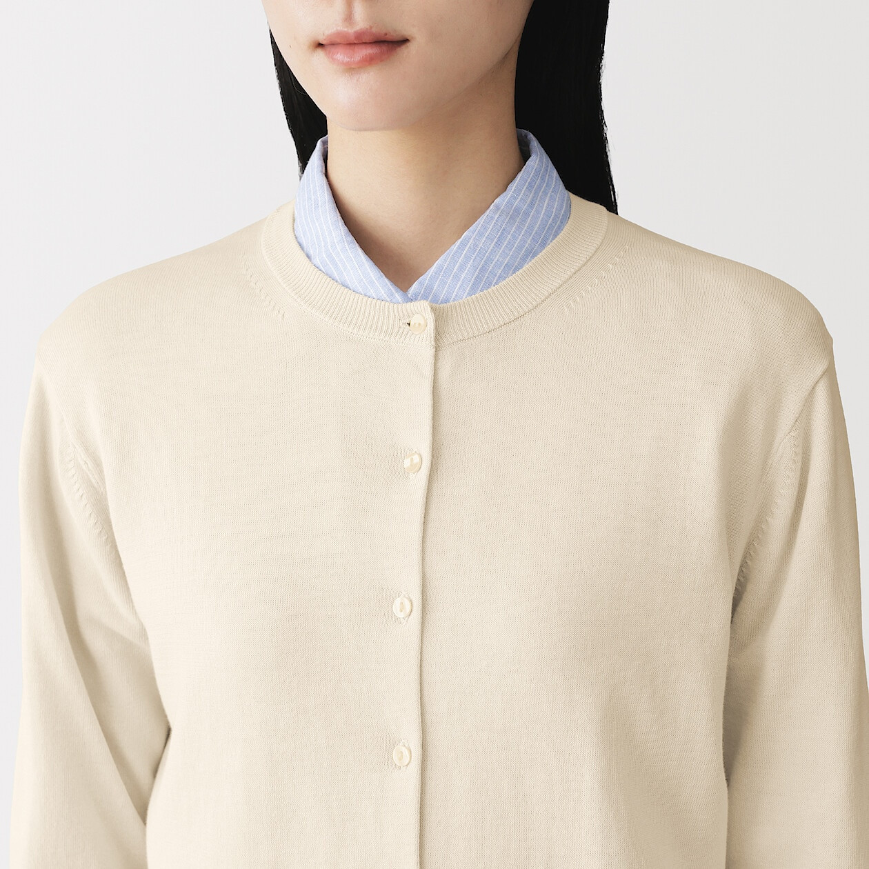 Women's Organic Cotton High Twist Crew Neck Cardigan | MUJI
