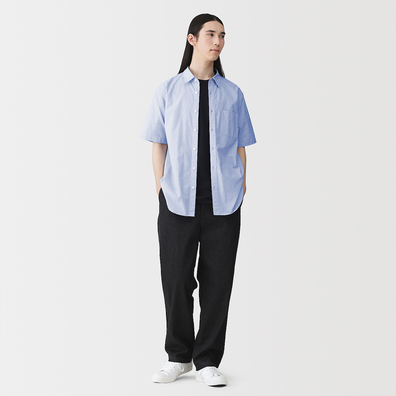 【FOLL/フォル】washed broad daily shirt Men's Washed Broad Cotton Relaxed Fit Short Sleeve Shirt | MUJI