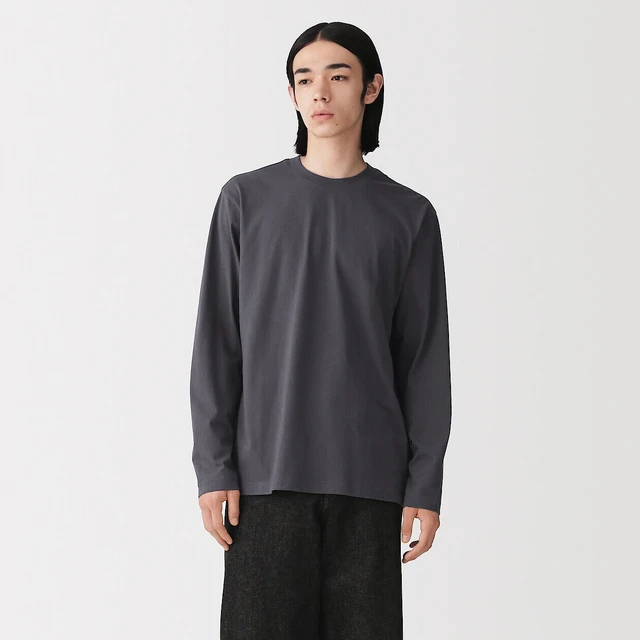 MUJI Europe — Men's Washed Jersey Long Sleeve T-shirt — Medium Grey