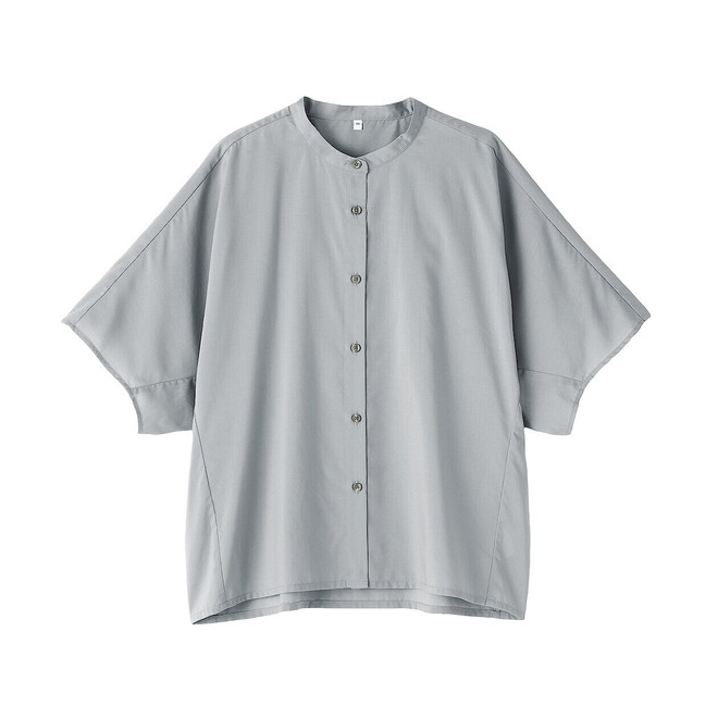 シャツ+ブラウス(半袖+袖なし) STAND COLLAR HALF SLEEVE BLOUSE Women's Lyocell Blend Stand Collar Half Sleeve Blouse | MUJI