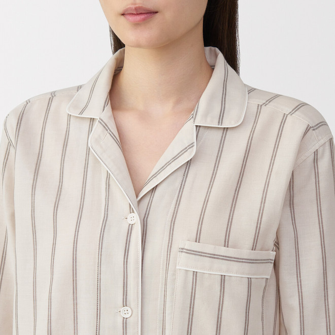 Langärmeliges Pyjama-Set aus doppelter Gaze für Frauen