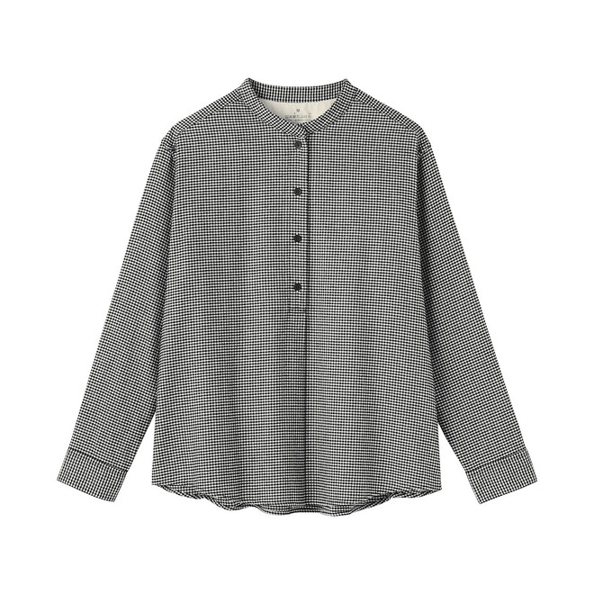 Chemise à col montant en flanelle doublement brossée pour femmes