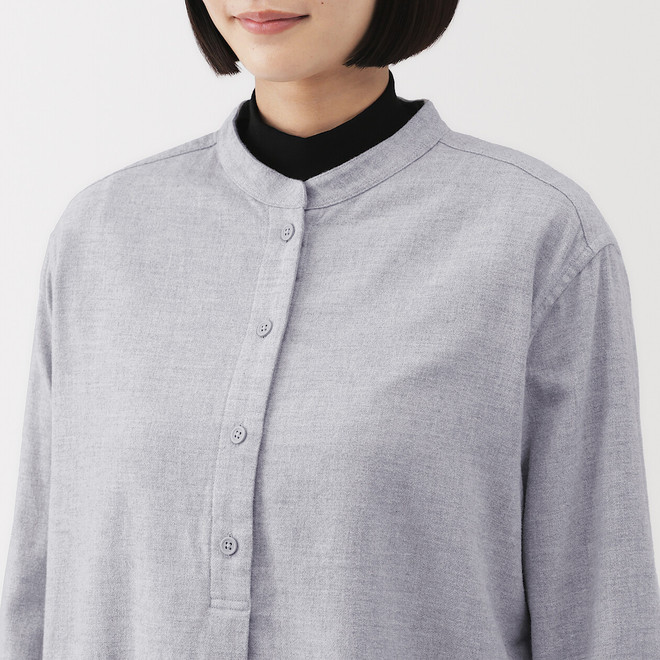 Chemise à col montant en flanelle doublement brossée pour femmes