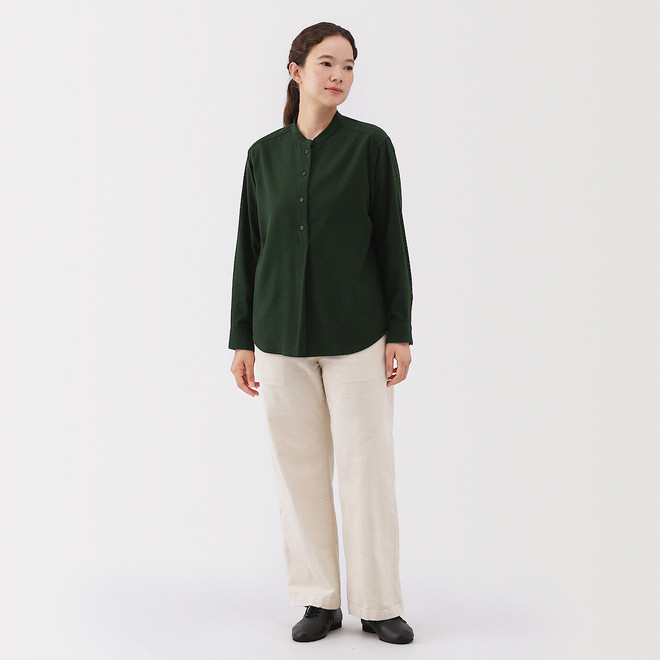 Chemise à col montant en flanelle doublement brossée pour femmes