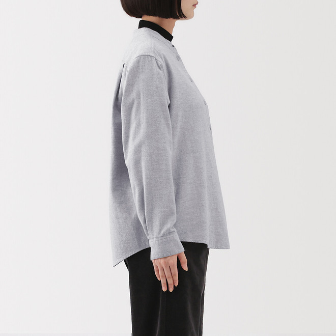 Chemise à col montant en flanelle doublement brossée pour femmes