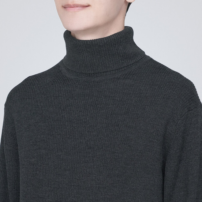 Men's Fine Knit Wool Ribbed Turtle Neck Jumper | MUJI