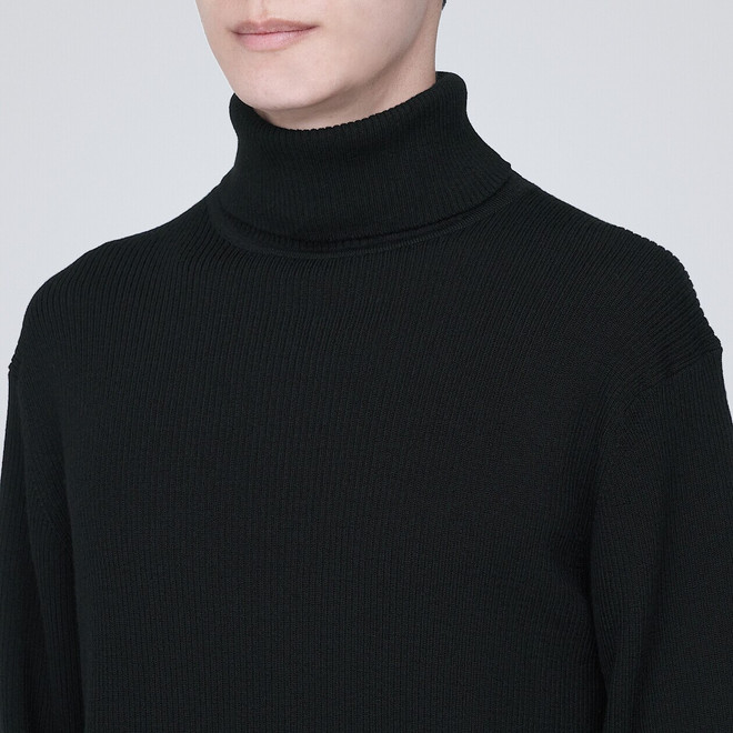 Men's Fine Knit Wool Ribbed Turtle Neck Jumper | MUJI