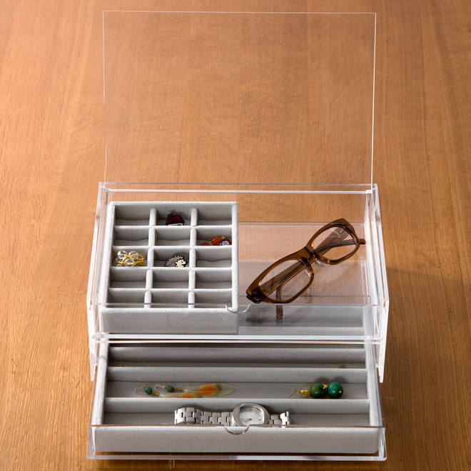 Velour Insert for Stackable Acrylic 2 Drawer Box ‐ Grid