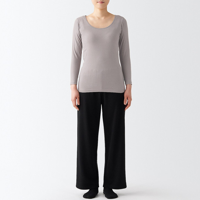 Women's Thin Cotton U Neck Long Sleeve T‐shirt