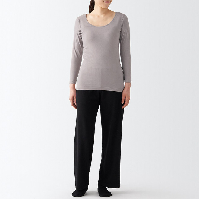 Women's Thin Cotton U Neck Long Sleeve T‐shirt