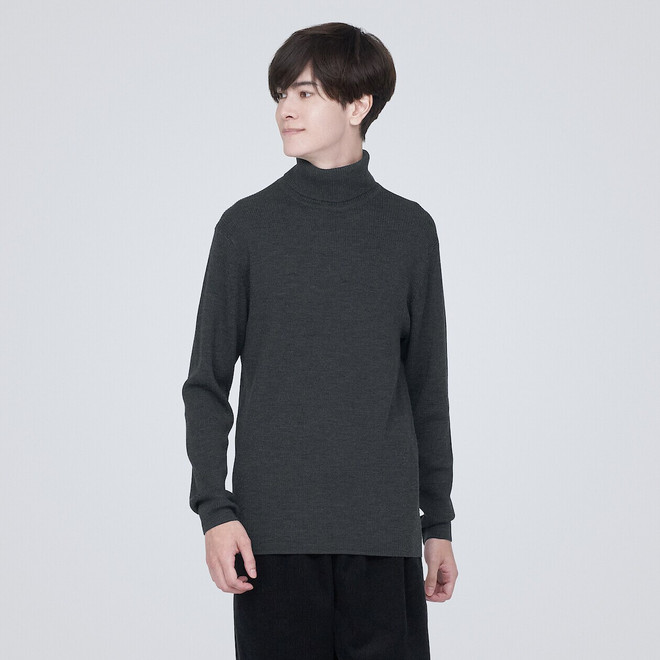 Men's Wool Ribbed Turtle Neck Jumper