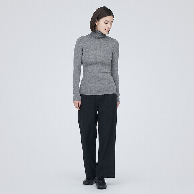 Women's Fine Knit Wool Ribbed Turtle Neck Jumper | MUJI