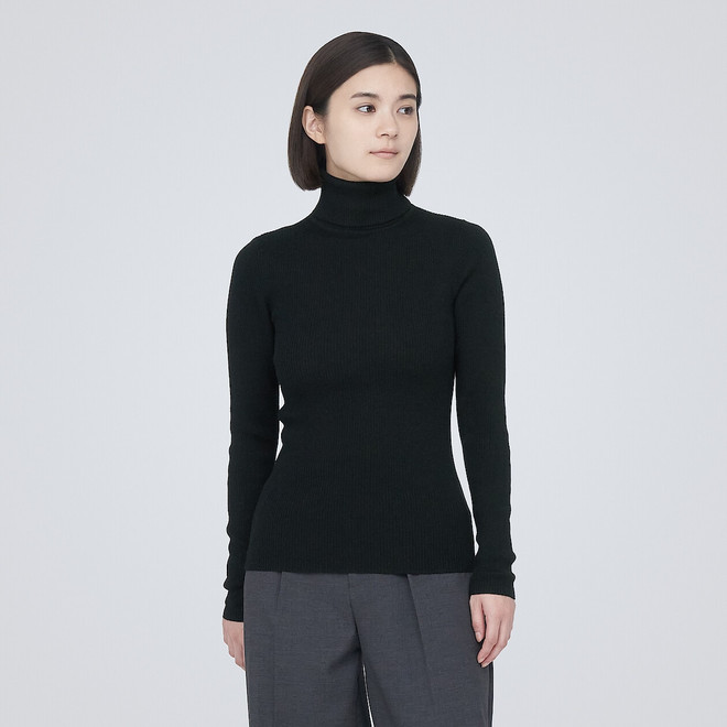 Women's Fine Knit Wool Ribbed Turtle Neck Jumper | MUJI