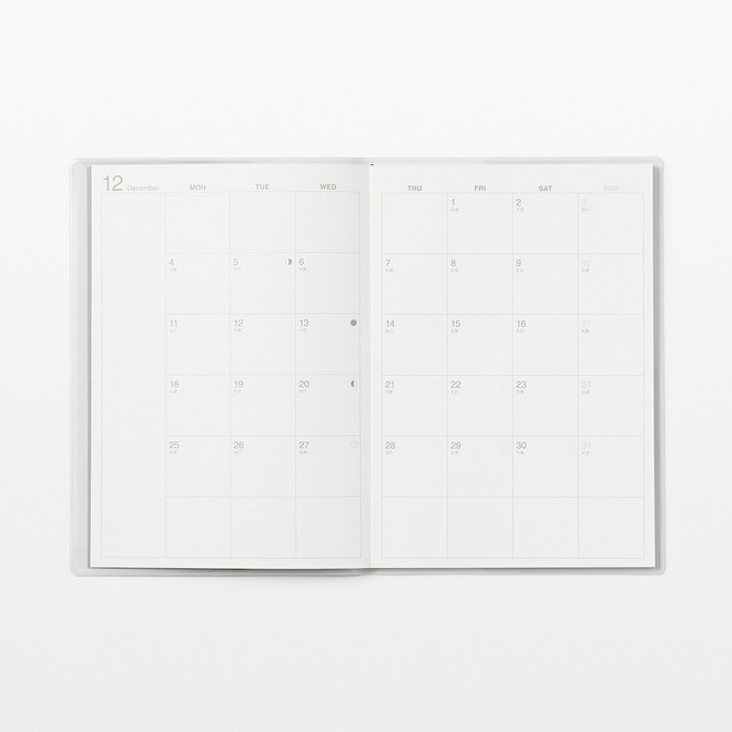 Dec 2023 Vinyl Monthly Planner‐ Monday start, Pale Grey