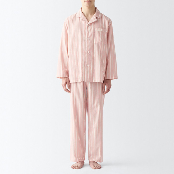 Men's Side Seamless Double Gauze Long Sleeve Collar Pyjamas‐ Contrast Trim