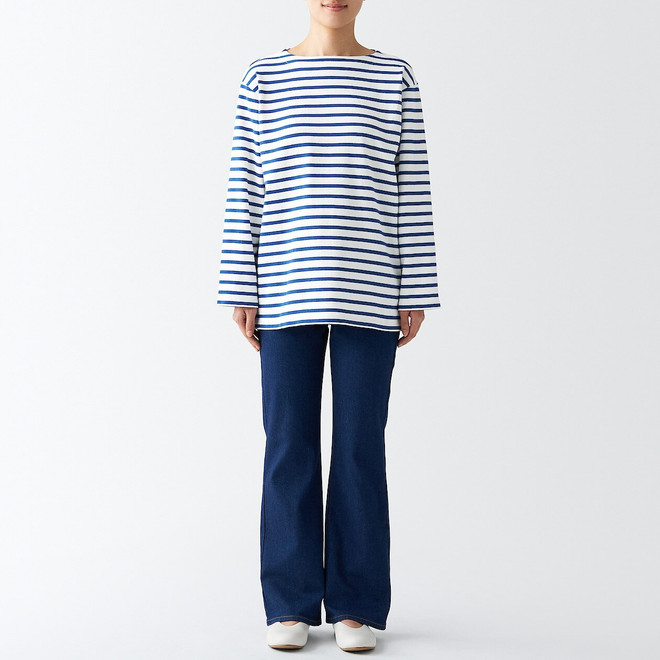 Thick Cotton Boat Neck Long Sleeve T‐shirt