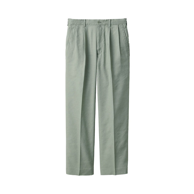 Men's Hemp Blend Pleated Straight Leg Trousers