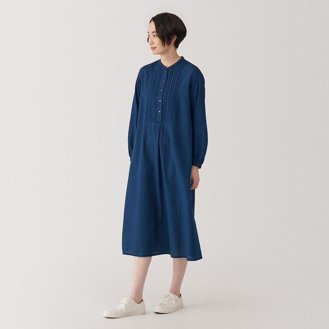 Women's Cotton Veil Indigo Long Sleeve Dress