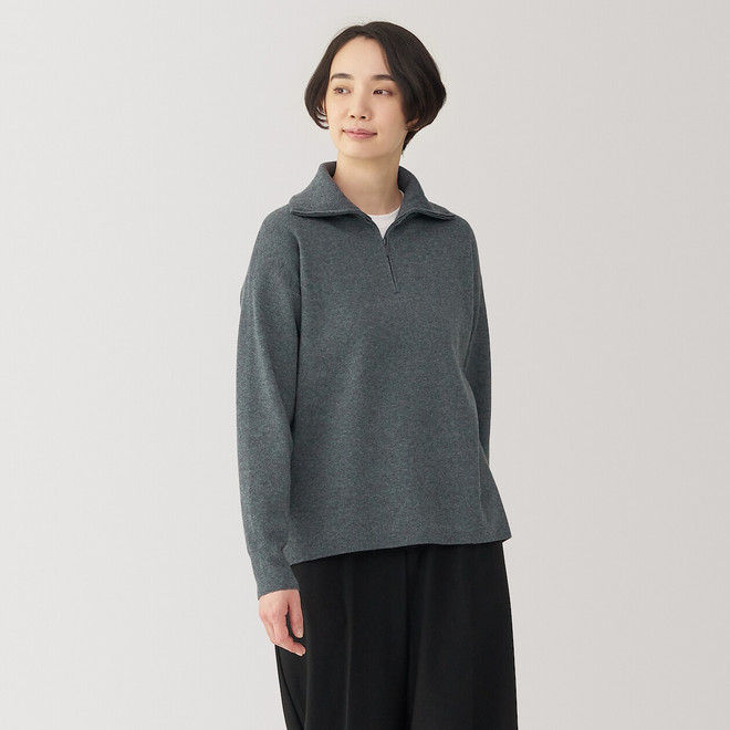Women's Milano Rib Zip Long Sleeve Jumper | MUJI