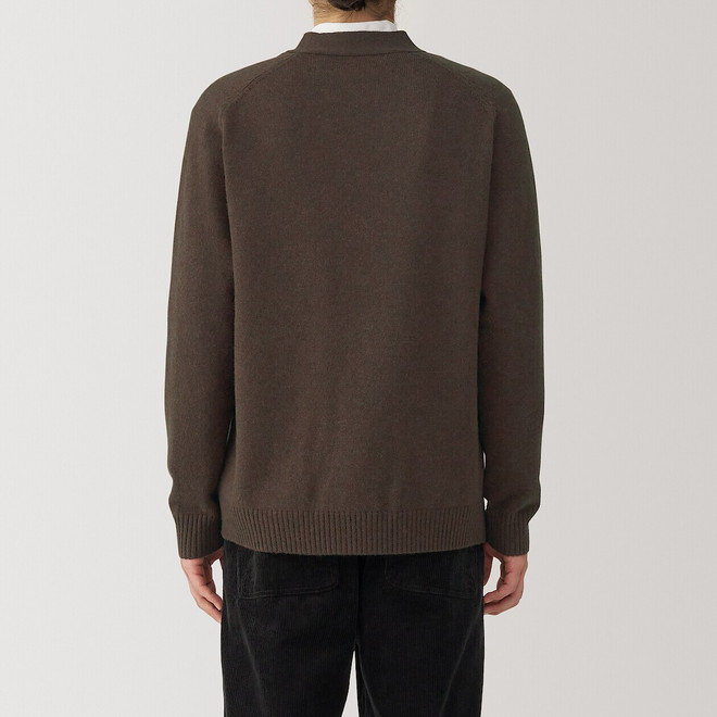 Men's Yak Wool Blend V Neck Cardigan Brown