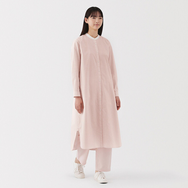 Women's Broad Cotton Stand Collar Shirt Dress | MUJI