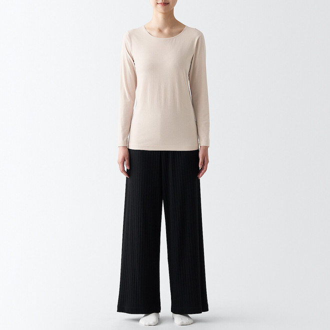 T-shirt à manches longues à col en U en coton fin pour femmes 19832