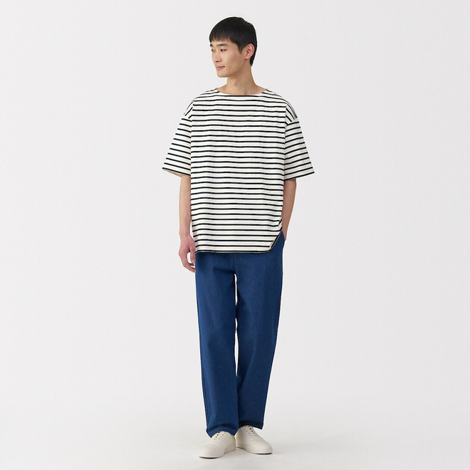 T-shirt homme à col bateau en coton épais délavé