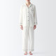 Women's Side Seamless Double Gauze Long Sleeve Collar Pyjamas‐ Contrast Trim