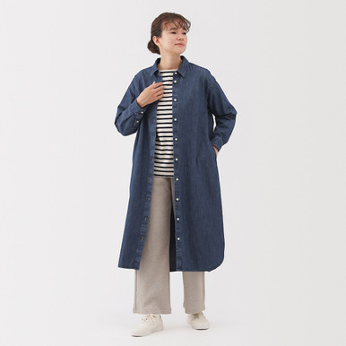 Women's Washed Denim Shirt Dress | MUJI