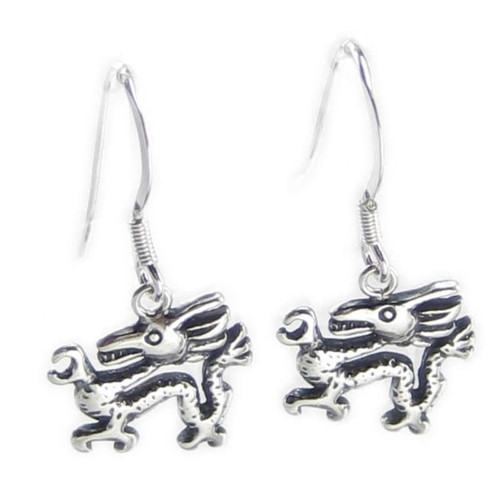 Chinese Dragons sterling silver hook earrings 925 x1 pair drops