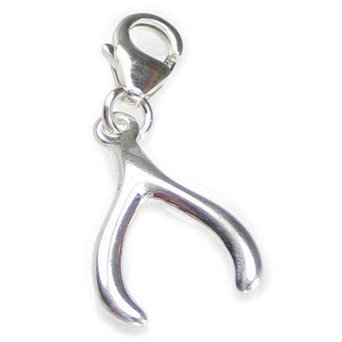 Wishbone on 9mm clip small sterling silver charm .925 x 1 Lucky