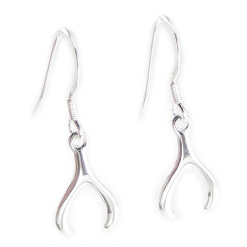 Wishbones sterling silver hook earrings 925 pair luck drops