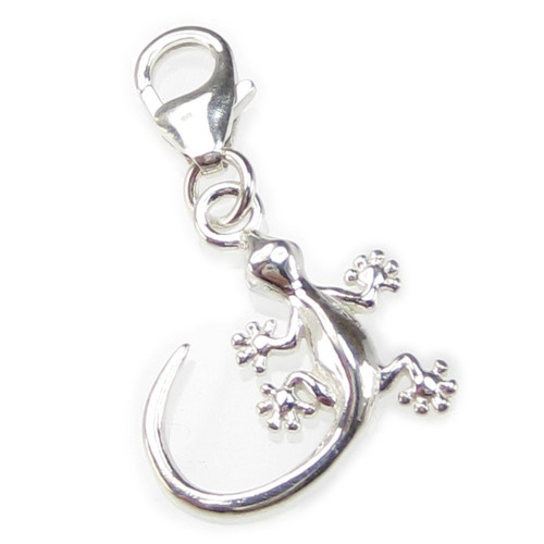 Gecko Lizard on 9mm clip small sterling silver charm .925 x 1