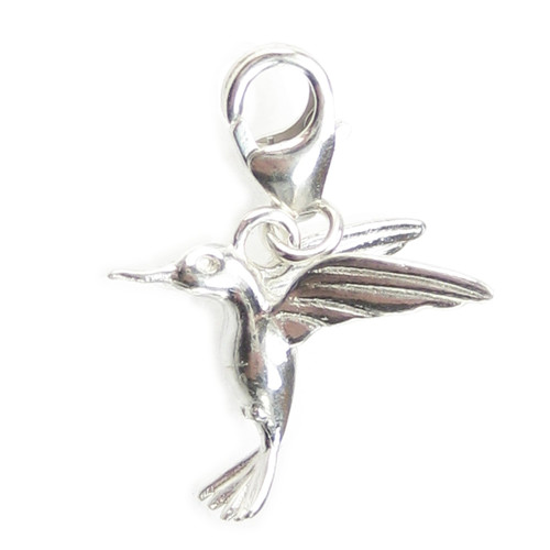 Hummingbird on 9mm clip small sterling silver charm .925 x 1