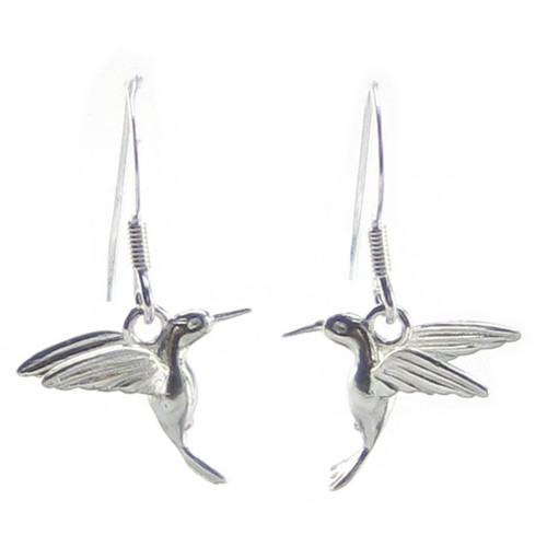Hummingbirds sterling silver hook earrings .925 pair drops