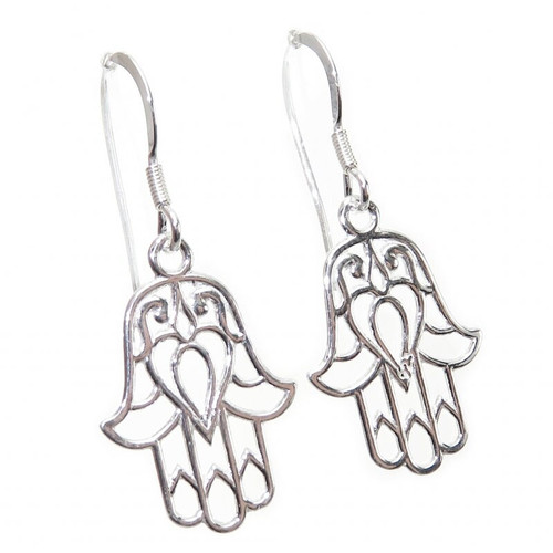 Hamsa Hand sterling silver earrings .925 x 1 pair protect drops