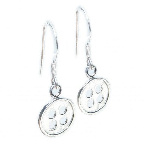 Button Small sterling silver earrings .925 x1 pair buttons drops
