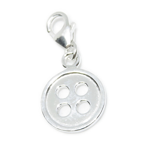 Button on clip small sterling silver charm .925 x1 Buttons charms