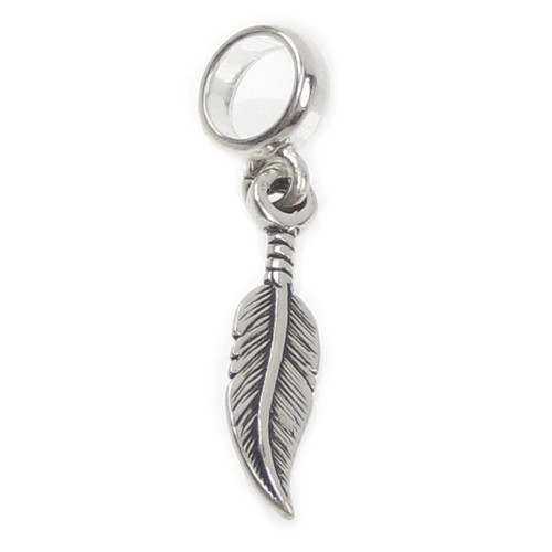 TINY Feather sterling silver charm on bead fitting .925 x 1 Feathers