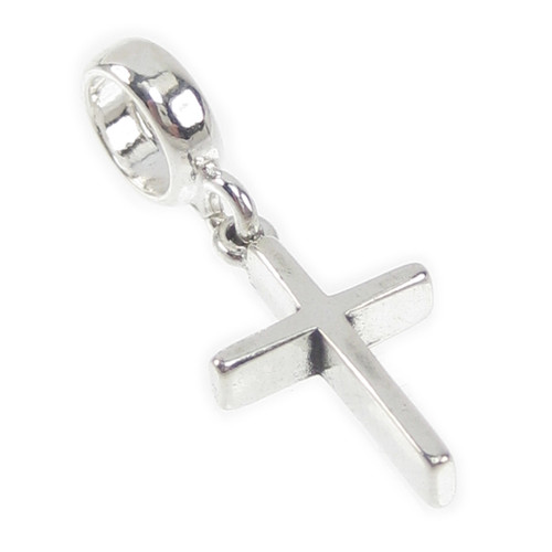 Cross on bead fitting SMALL sterling silver charm .925 x 1 Crosses