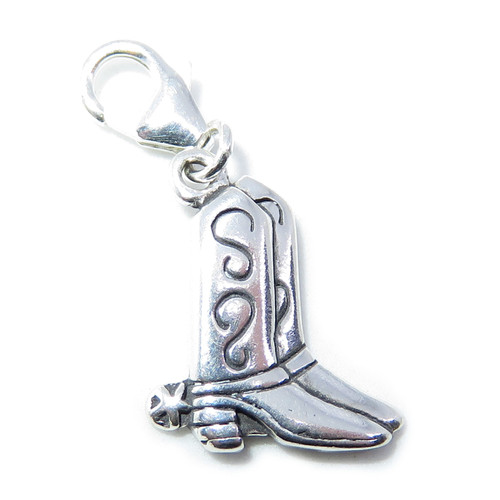 Cowboy Boots 2D on clip sterling silver charm .925 Cow Girl
