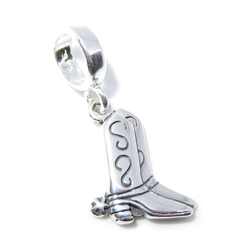 Cowboy Boots Bead 2D sterling silver charm .925 x 1 Cow Girl charms