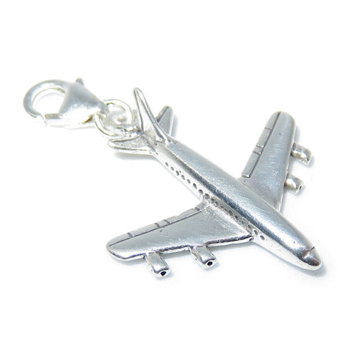 707 Jumbo Jet aeroplane sterling silver clip on charm .925 x 1