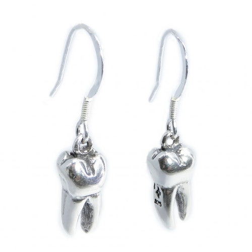 Tooth Molar sterling silver earrings .925 x 1 pair drops teeth
