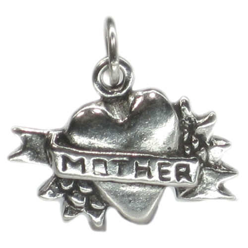 Mother on Heart sterling silver charm .925 x 1 Family charms