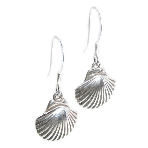 Scallop Shell sterling silver earrings 925 x 1 pair drops Shells