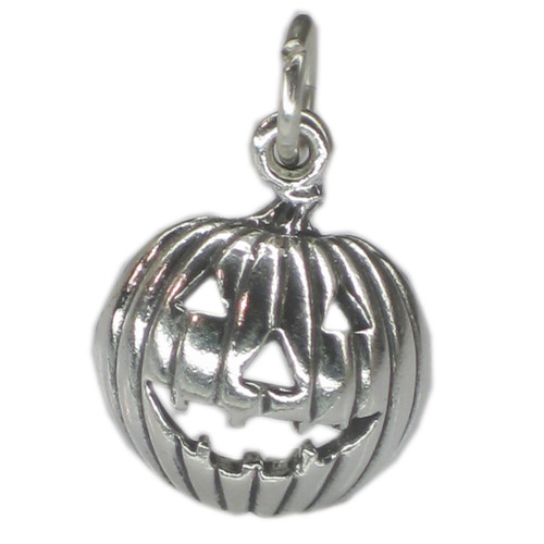 Pumpkin Jack-o-lantern sterling silver charm .925 x 1 halloween charms