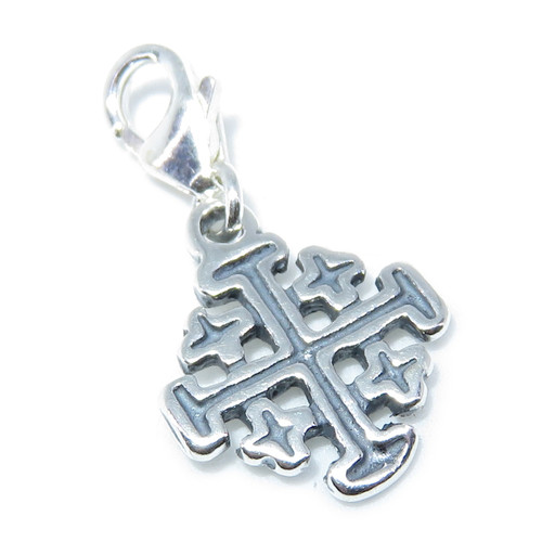 Jerusalem Cross on 9mm clip sterling silver charm .925 x 1 Crosses